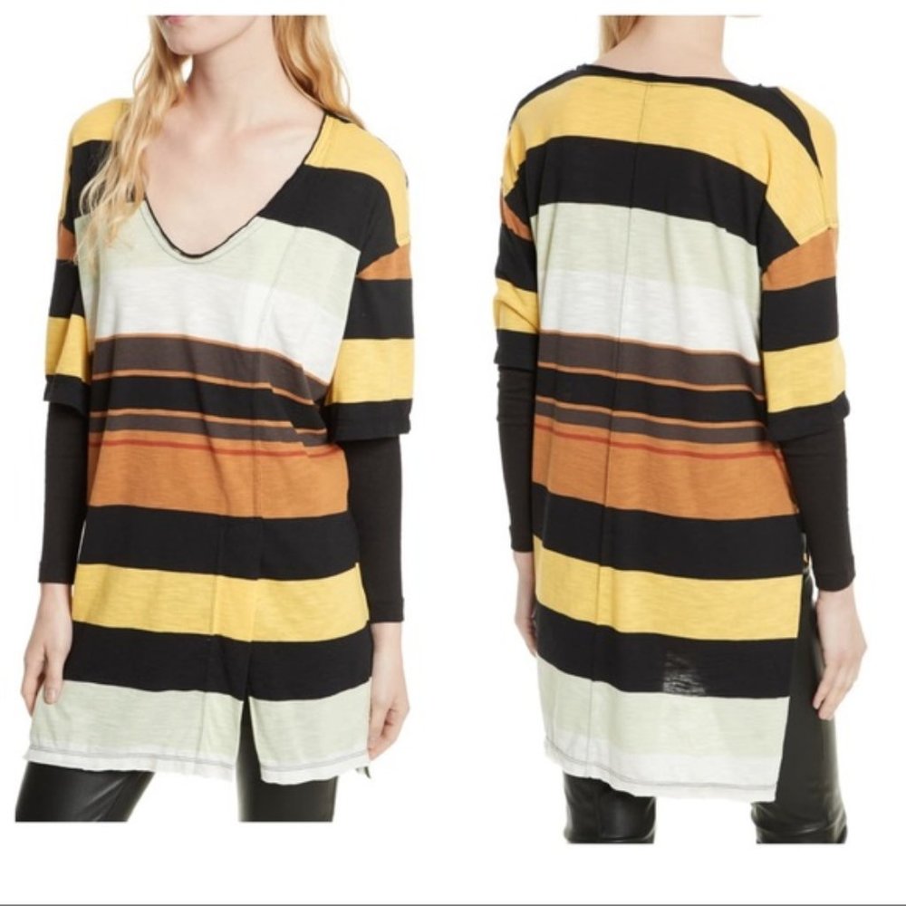 We The Free Kate Striped Layered V-Neck Tunic Top